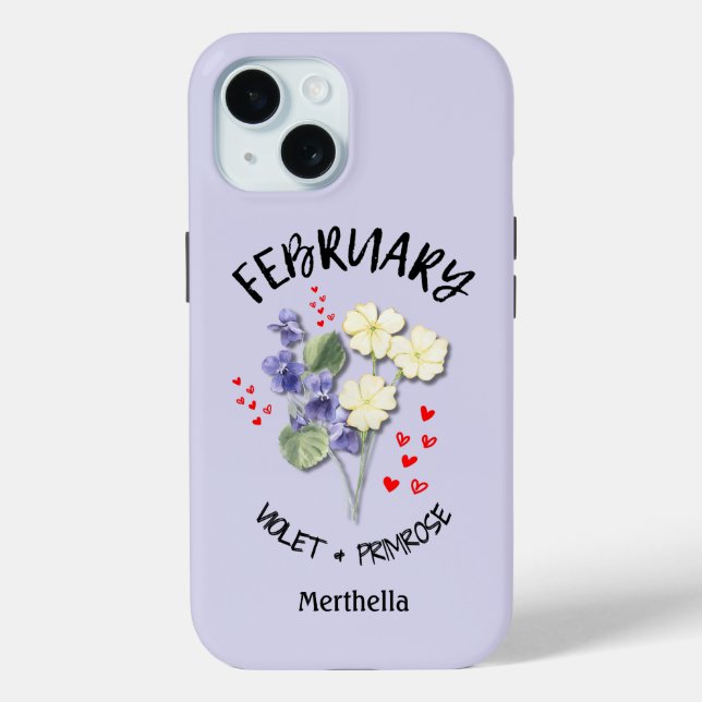 Lilac FEBRUARY Birth Month Flower Custom Name Case-Mate iPhone Case (Back)