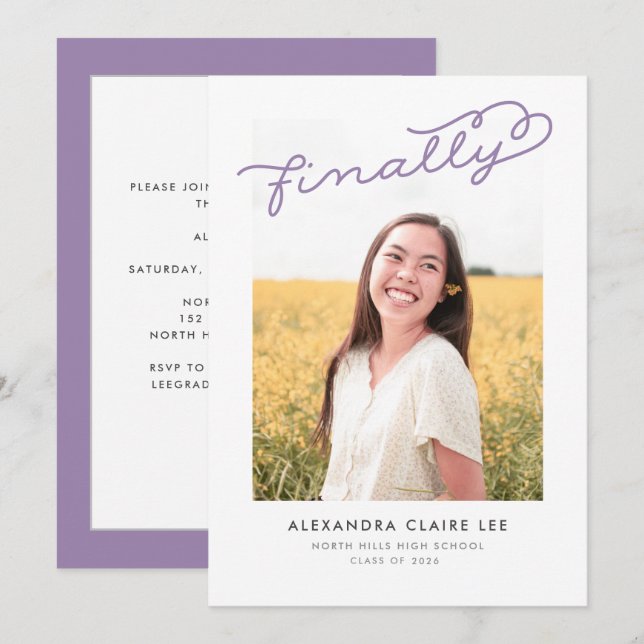Lilac Finally Photo Graduation Announcement (Front/Back)