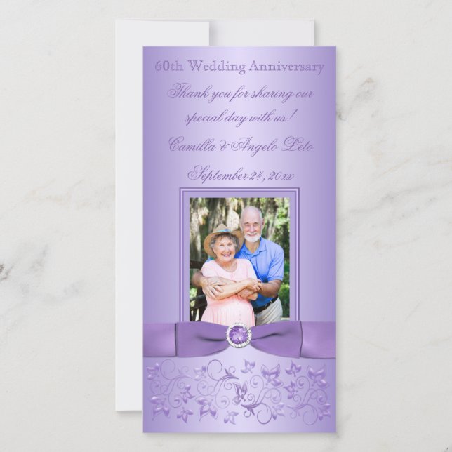 Lilac Floral 60th Wedding Anniversary Photo Card (Front)