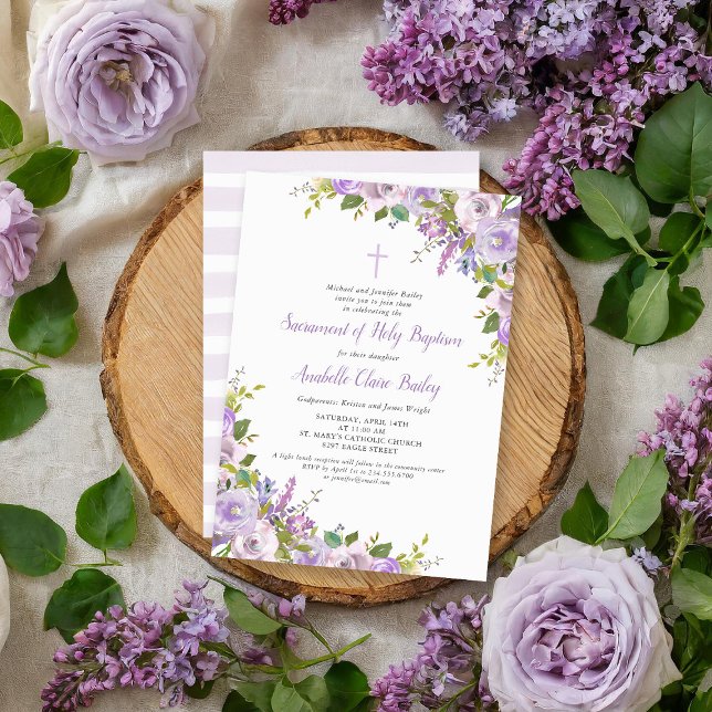 Lilac Floral Baby Girl Baptism Invitation (Creator Uploaded)