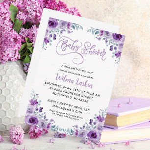 Lilac Floral Baby Shower Invitation