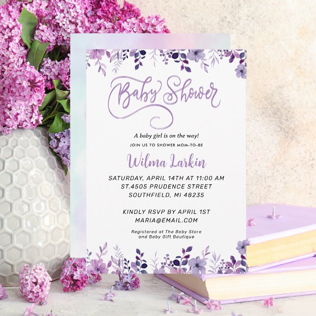 Lilac Floral Baby Shower Invitation (Creator Uploaded)