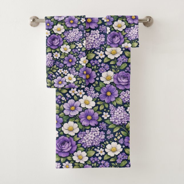 lilac floral bath towel set (Insitu)