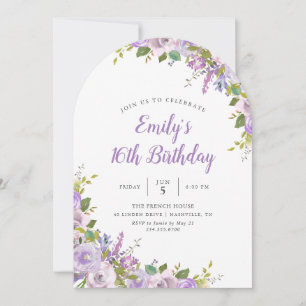 Lilac Floral Birthday Party Invitation