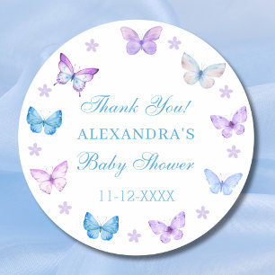 Lilac Floral Blue Butterfly Baby Shower Thank You Classic Round Sticker