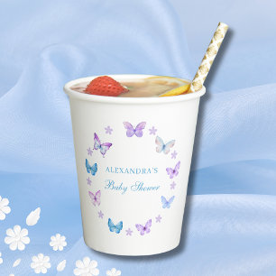 Lilac Floral Blue Purple Butterfly Baby Shower Paper Cups