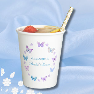 Lilac Floral Blue Purple Butterfly Bridal Shower Paper Cups