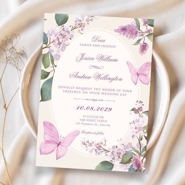 Lilac floral butterfly wedding invitation (Creator Uploaded)