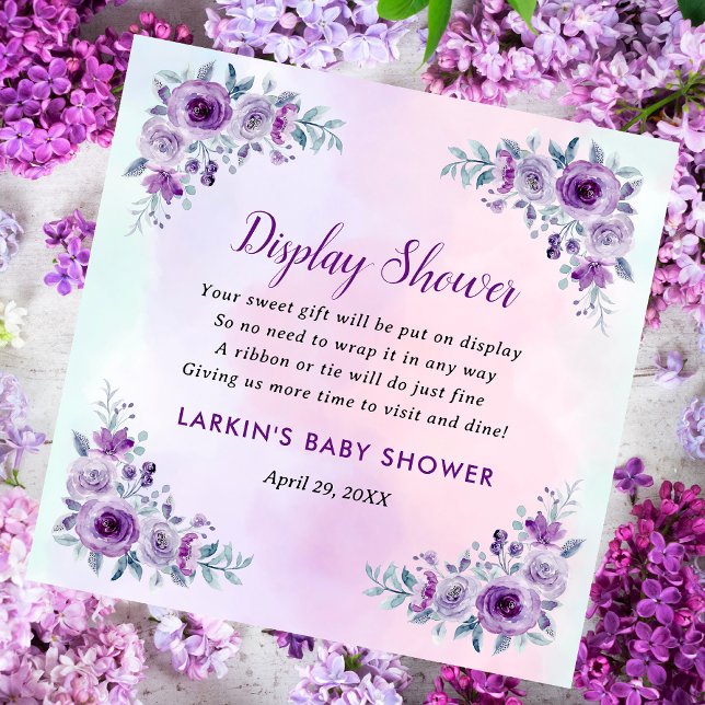 Lilac Floral Display Shower No Gift Wrap Request  Enclosure Card (Creator Uploaded)