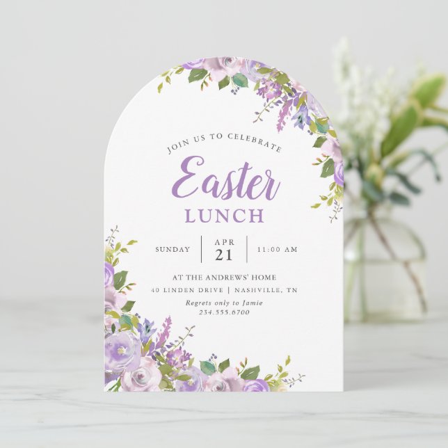 Lilac Floral Easter Lunch Party Invitation (Standing Front)