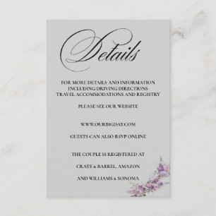 Lilac floral Elegant Enclosure Card Details