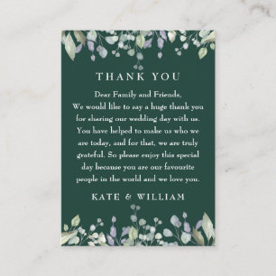 Lilac Floral Emerald Green Wedding Thank You Place Card