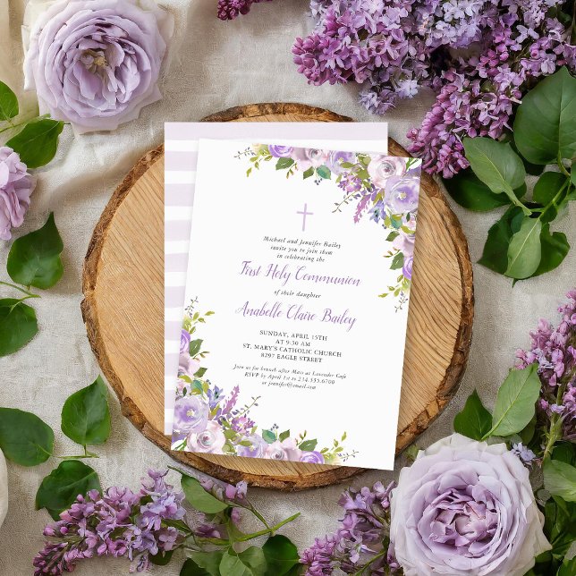 Lilac Floral First Communion Invitation (Creator Uploaded)