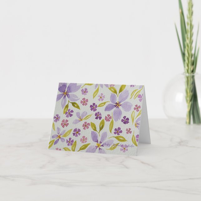Lilac Floral Folded Note/Greeting Card (Front)