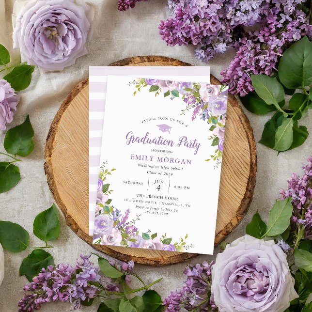 Lilac Floral Graduation Party Invitation (Creator Uploaded)