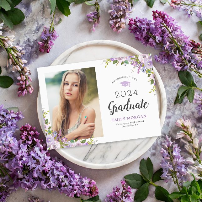 Lilac Floral Graduation Photo Announcement Magnet (Creator Uploaded)