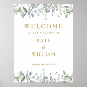 Lilac Floral Greenery Gold Wedding Welcome Sign