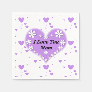 Lilac Floral Heart I Love You Mum Paper Napkins
