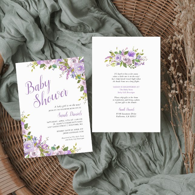 Lilac Floral Long Distance Baby Shower Invitation (Creator Uploaded)