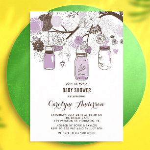 Lilac Floral Mason Jar Baby Shower Invitation