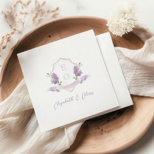 Lilac Floral Monogram Crest Wedding Napkin