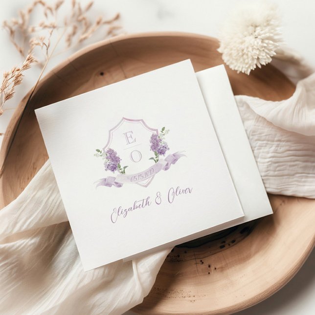 Lilac Floral Monogram Crest Wedding Napkin (Creator Uploaded)