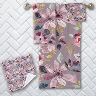 Lilac Floral Pattern Bath Towel Set