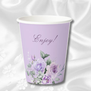 Lilac Floral Peony Bridal Shower Paper Cups