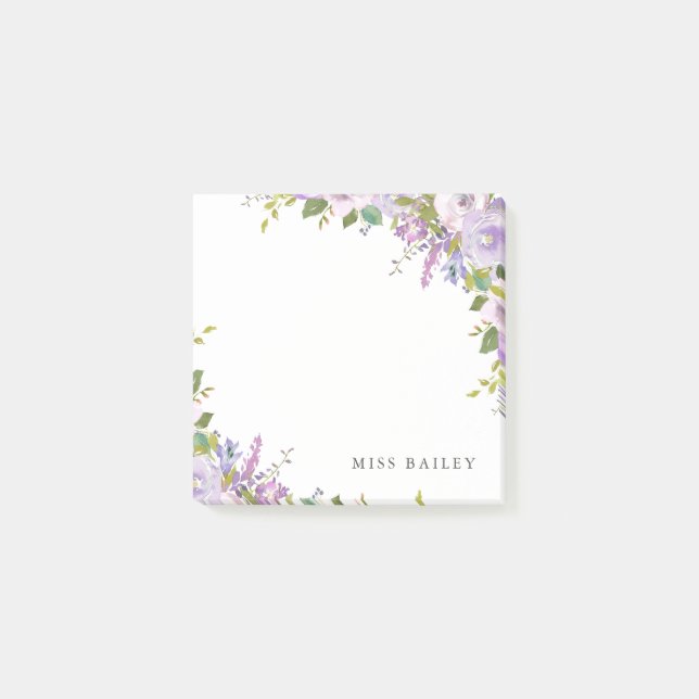 Lilac Floral Personalised Teacher Name Post-it Notes (Front)