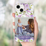 Lilac Floral Photo and Monogram Case-Mate iPhone 14 Case<br><div class="desc">A special personalised gift for grandma, mum or anyone who loves pastel purple colours and feminine spring florals! This design features a watercolor botanical background with your custom photo and monogram text. Add your name or other text in any font and colours you like. Use the design tools to upload...</div>