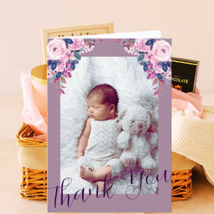 Lilac Floral Photo Card Midwife New Baby Gift