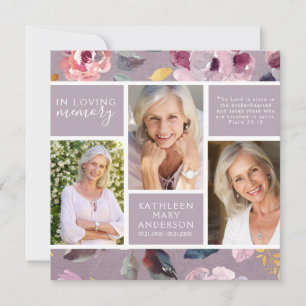Lilac Floral Photo Collage Funeral Sympathy Thank You Card