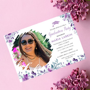 Lilac Floral Photo Graduation Announcement