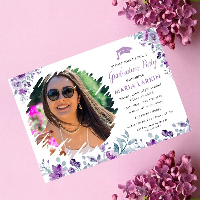 Lilac Floral Photo Graduation Announcement (Creator Uploaded)