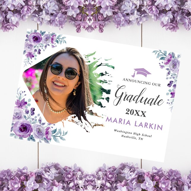 Lilac Floral Photo Graduation Announcement (Creator Uploaded)