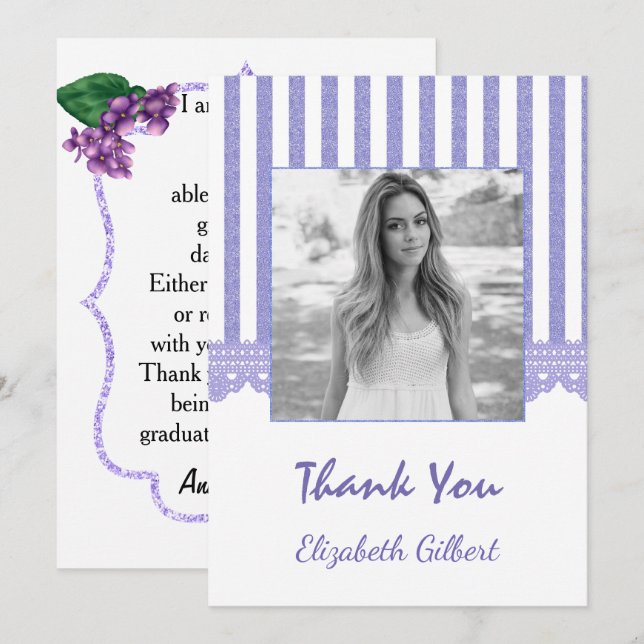 Lilac Floral Photo Graduation Thank You Card (Front/Back)