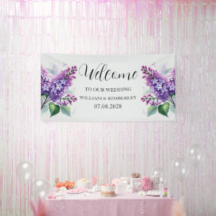 Lilac Floral Purple Flowers Rustic Elegant Wedding Banner