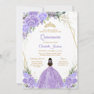 Lilac Floral Quinceanera Invitation