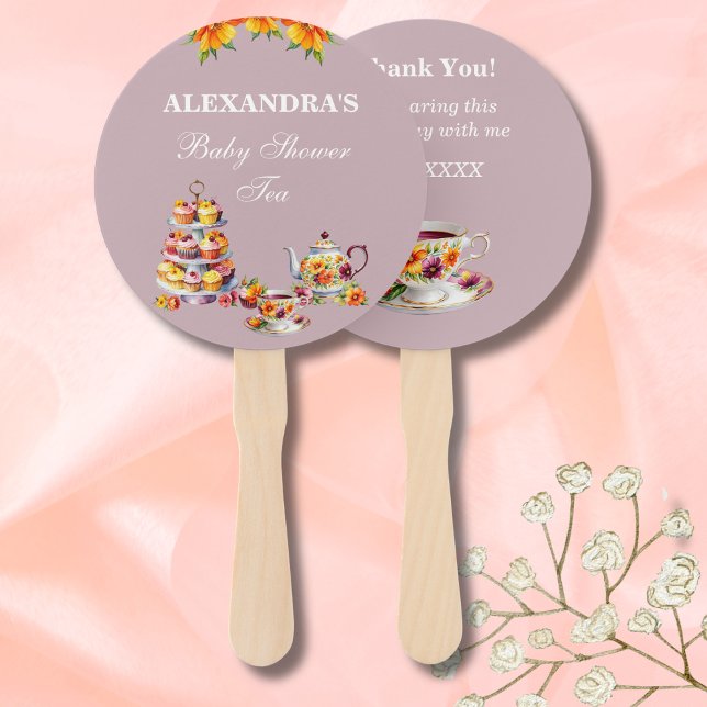 Lilac Floral Tea Party Baby Shower Hand Fan (Creator Uploaded)