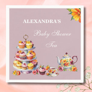 Lilac Floral Tea Party Baby Shower Napkin