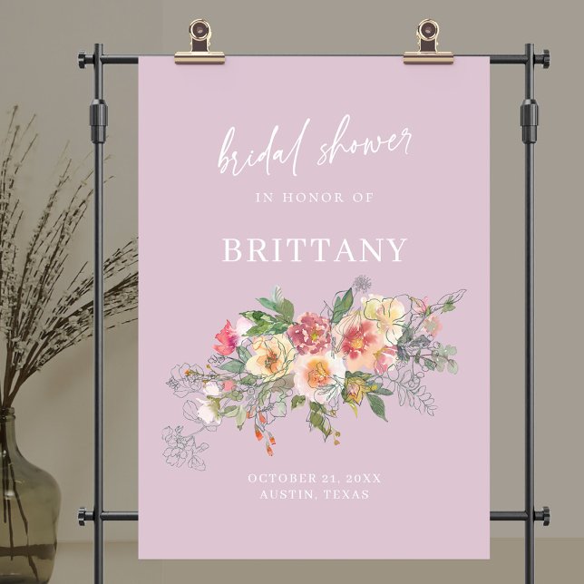 Lilac Floral Watercolor Bridal Shower Welcome Poster (Lilac Floral Watercolor Bridal Shower Welcome Poster)
