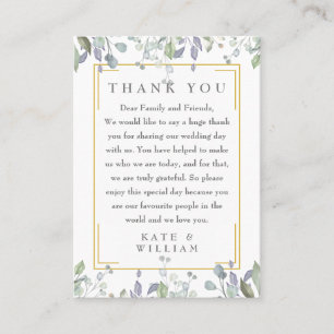 Lilac Floral Watercolor Wedding Thank You Place Card
