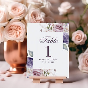 Lilac Floral Wedding Table Number Card