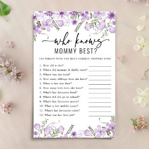 Lilac Floral Who Knows Mummy Best Baby Shower Game