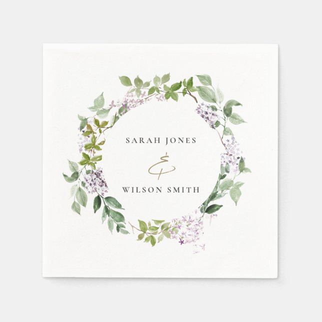 Lilac Floral Wreath Cottage Garden Wedding Napkin (Front)