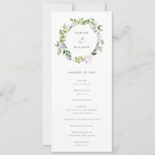 Lilac Floral Wreath Cottage Wedding Program Invitation