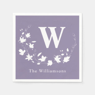 Lilac Floral Wreath Line Art Monogrammed Classic Napkin