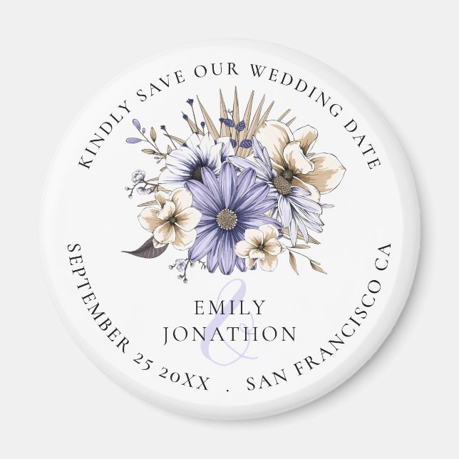 Lilac Florals Wedding Keepsake Save The Date Magnet (Front)