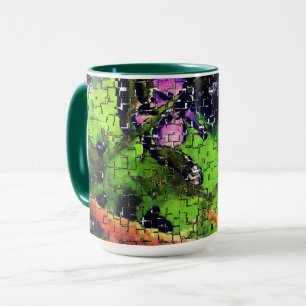 Lilac flower and leaves aged in carved mosaic mug