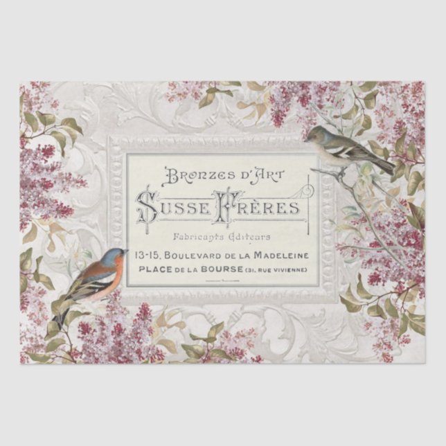 Lilac Flower Bird French Ornate Frame Decoupage    Tissue Paper (Front)